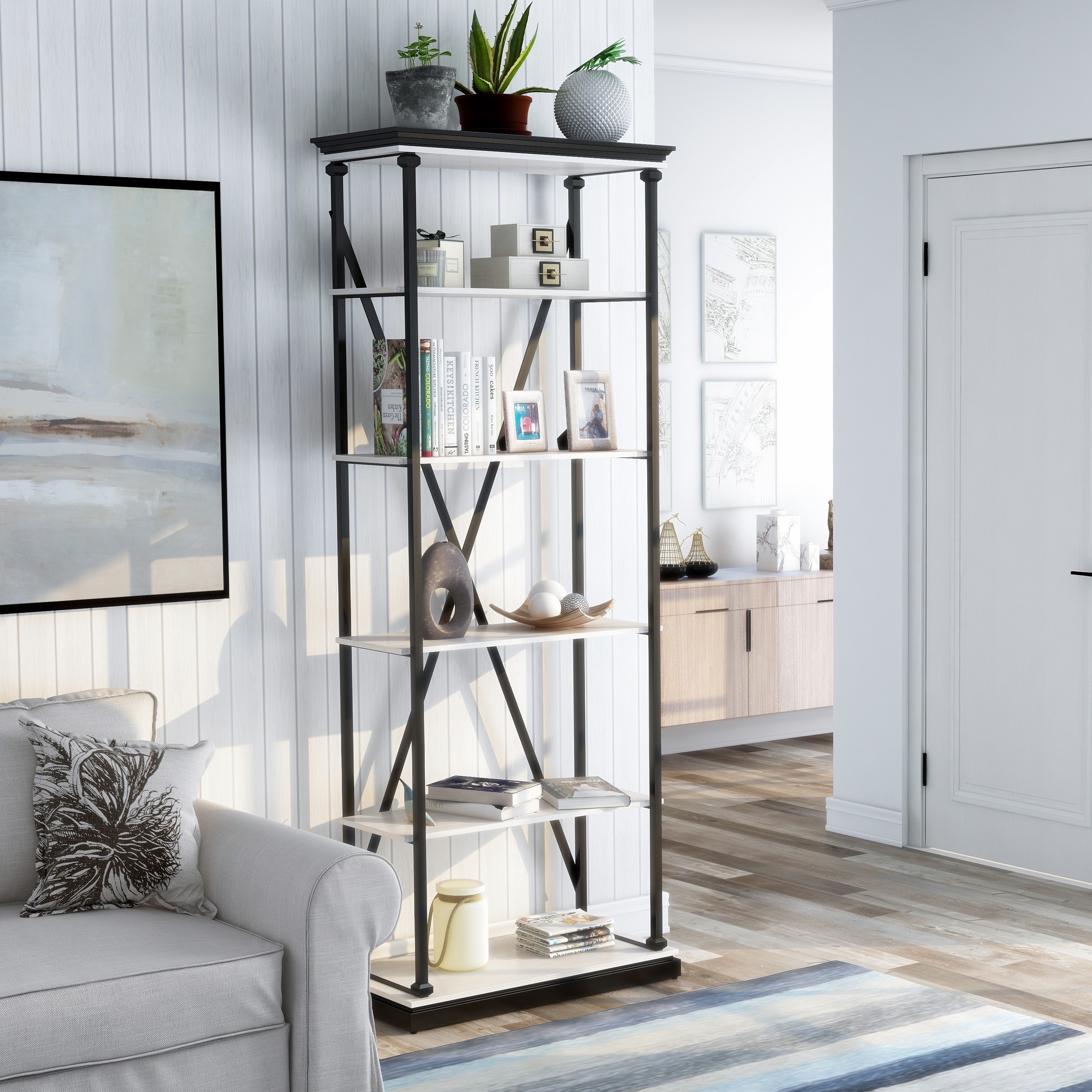 Furniture of America Marcin Transitional 84-inch Metal 5-Layer Bookcase