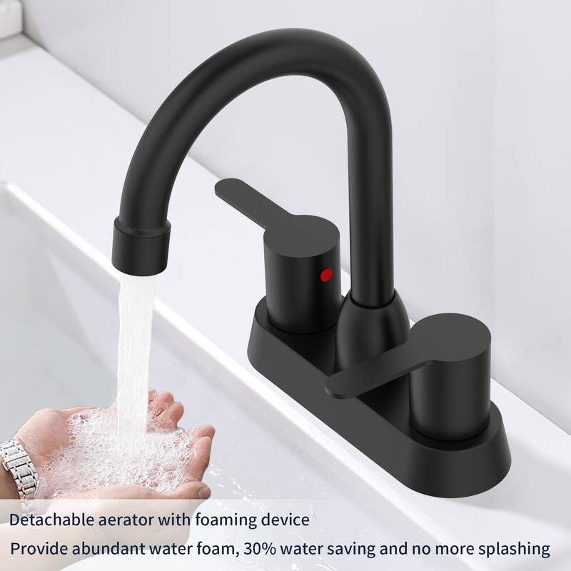 Modern 2 Handle 360 Degree Swivel Bathroom Sink Faucet with Aerator No Leak Valve, Water Saving, Splash and Fingerprint Proof - Black