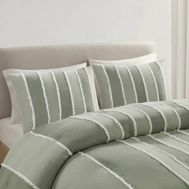 GDF Studio - Marceline Striped Cotton 3-Piece Comforter Set with Clip Jacquard Trim