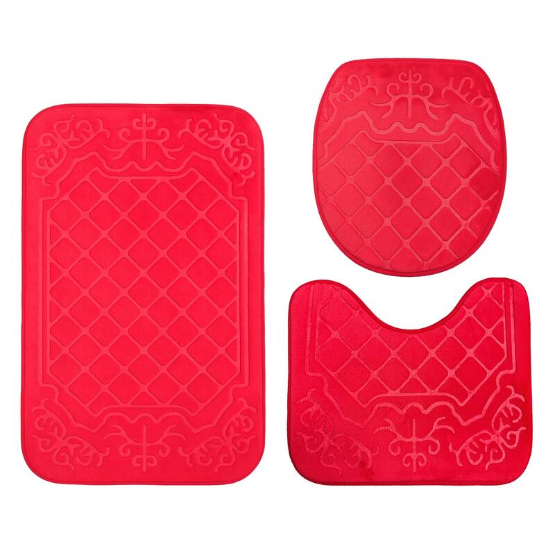 3 Piece Red Ultra Soft Thick Memory Foam Non-Slip Absorbent Bathroom Bath Mat Set