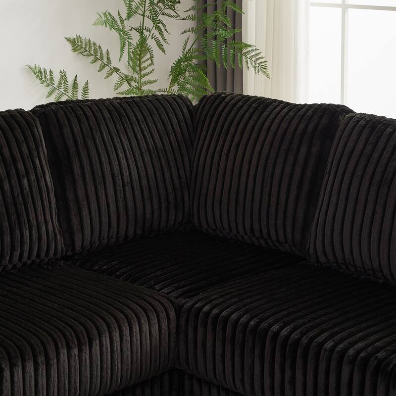 110" Corduroy L-Shaped Sectional Sofa with Storage, USB Charging and Cup Holders