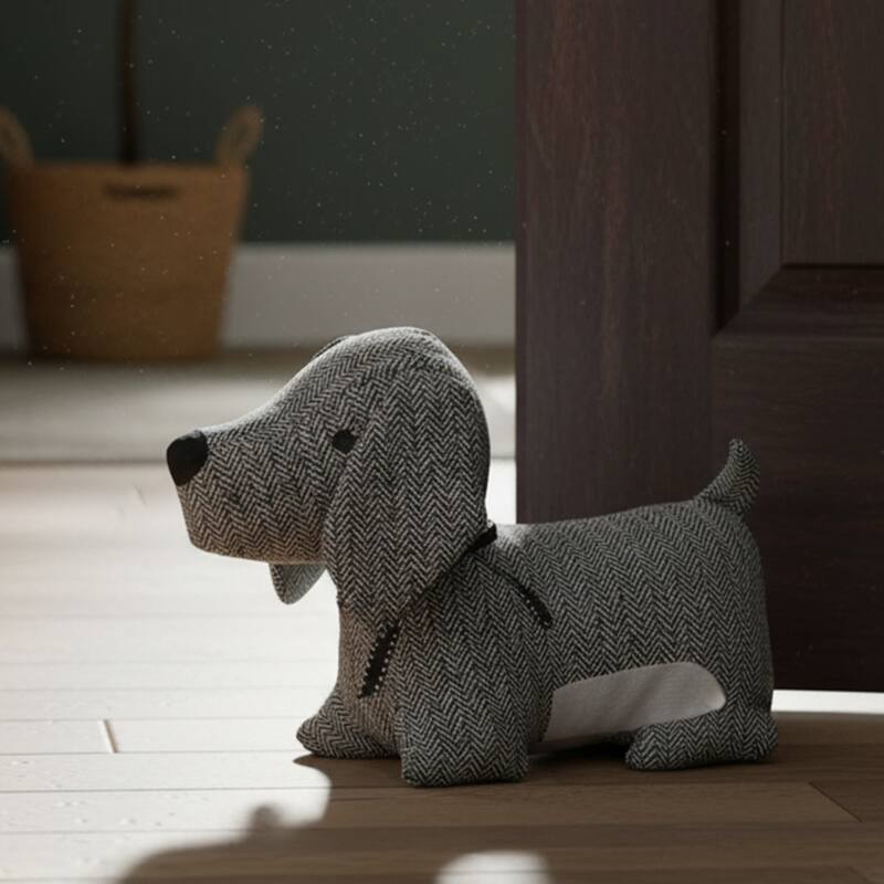 3D Dog Fabric Weighted Bag Door Stop 2.3 lbs Black White - 7"H x 10.8"L x 4.6"W