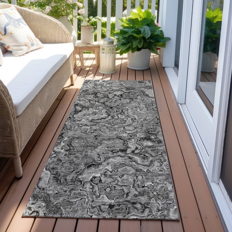 Machine Washable Indoor/ Outdoor Chantille Abstract Modern Rug - Gray - 2'3" x 7'6"
