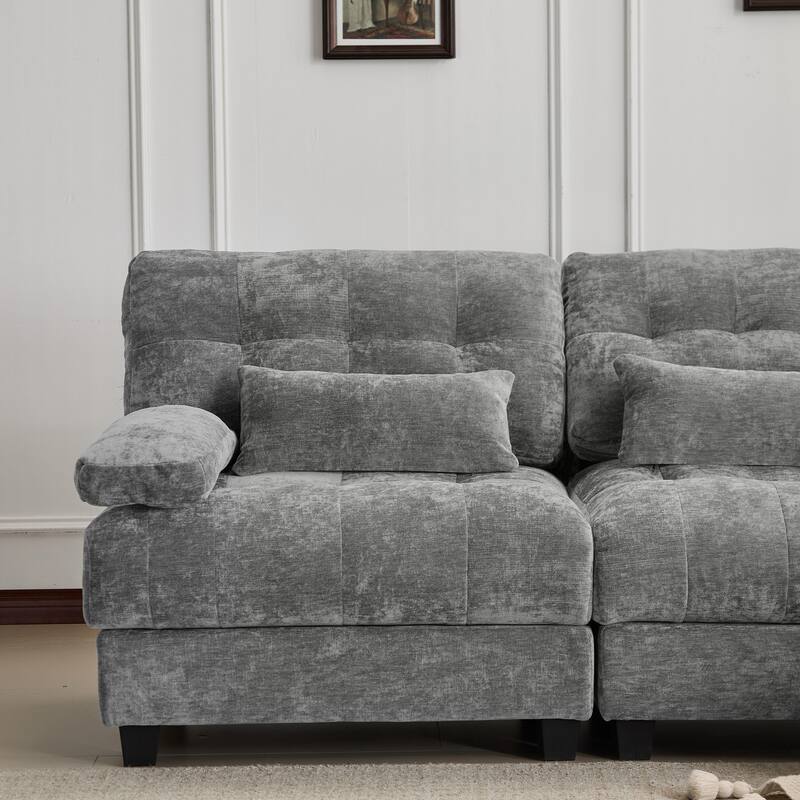 GDFStudio - 4-Seater Adjustable Backrest 119" Chenille Sofa with 2 Ottomans and 4 Throw Pillows