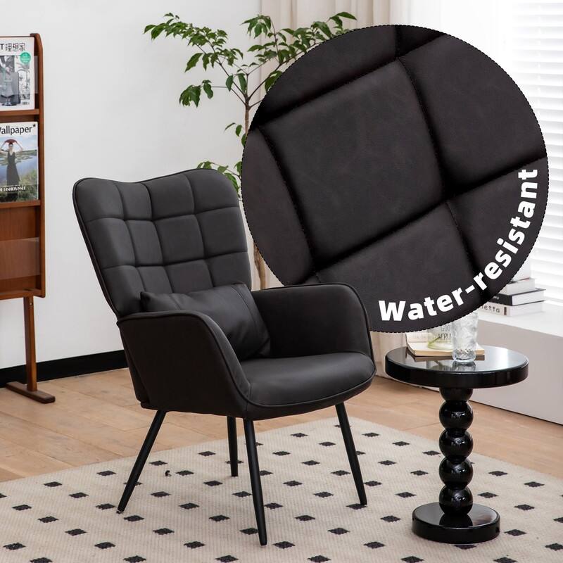Modern Leather Armchair with Metal Legs and Soft Padded