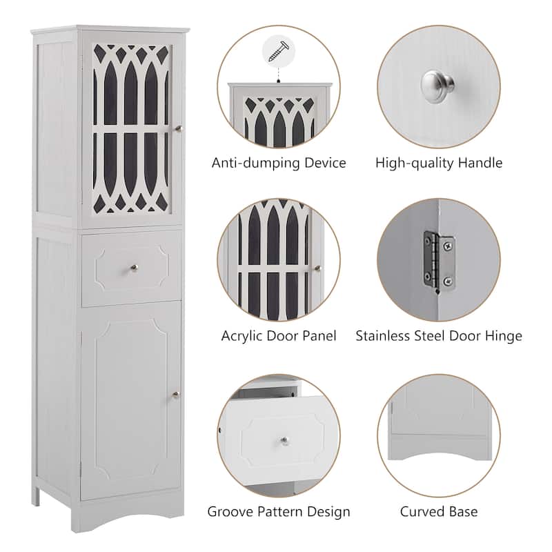 Modern Bathroom Freestanding Storage Cabinet with Drawer,Acrylic Door