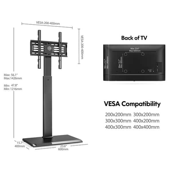 dimension image slide 1 of 4, FITUEYES Iron Base Swivel Floor TV Stand Mount for TVs Up to 55 - 26 -55 INCHES