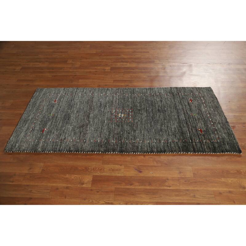 Oriental Grey Tribal Gabbeh Indian Rug Hand-Knotted Wool Carpet - 2'6" x 5'6"