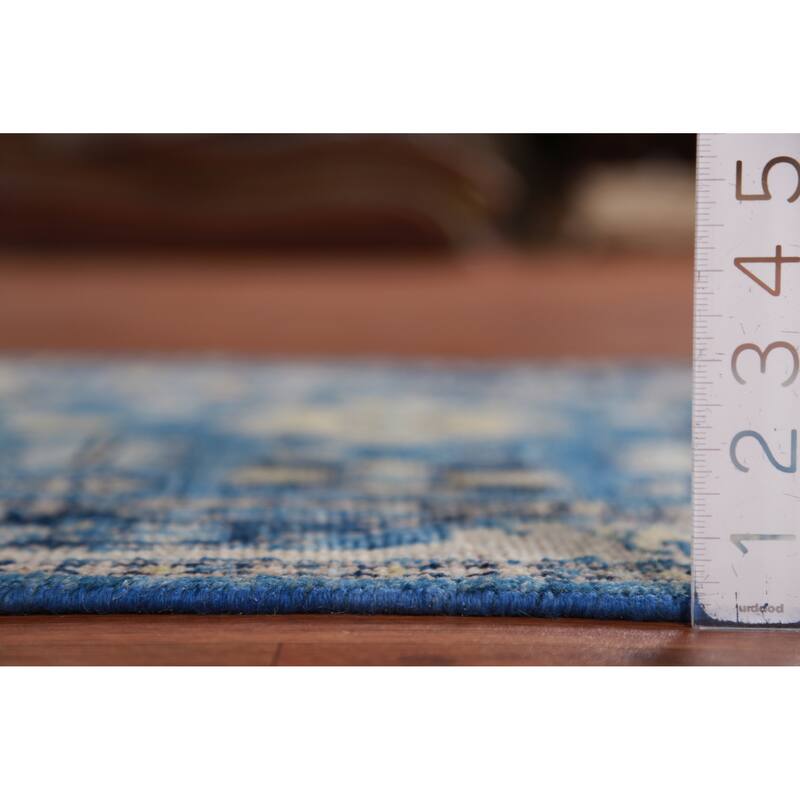 Hand Knotted Oriental 100% Wool Carpet Transitional All-Over Navy Blue & Blues Oushak Runner Rug - 9' 8'' X 2' 7''