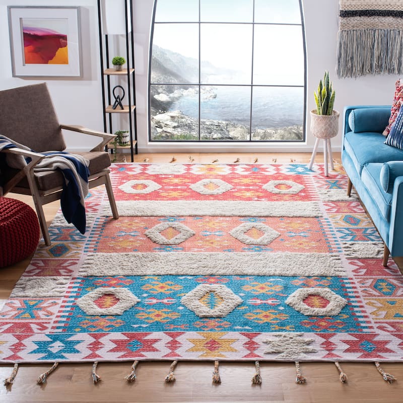 SAFAVIEH Handmade Saffron Marlee Modern Tribal Cotton Rug - 8' x 10' - Rust/Beige