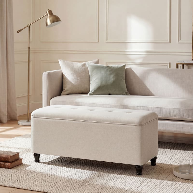 Adeco 41" Rectangle Linen Storage Ottoman Bench For Living room - 41.3"X17.3"X19.1"