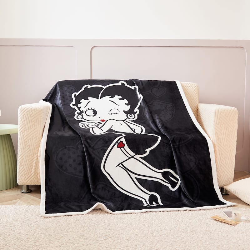 Betty Boop Super Soft Fleece Plush Throw Blanket for Couch Bed Sofa - 60"x80" - Black
