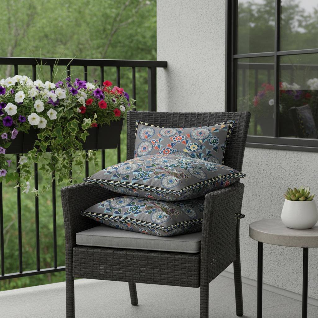 HomeRoots Set of Two 16" X 16" Gray and Yellow Peacock Blown Seam Floral Indoor Outdoor Throw Pillow - 16.00' X '16.00' X '5.00