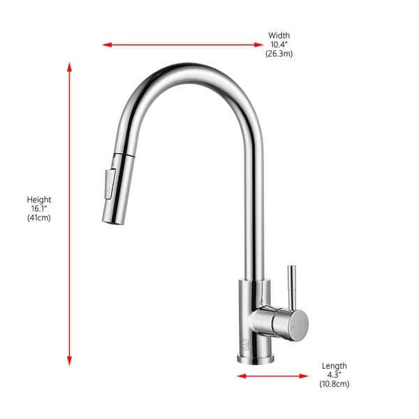 dimension image slide 1 of 3, Elegant Lighting FAK-302 Jack 1.8 GPM Single Hole Pull Down Kitchen