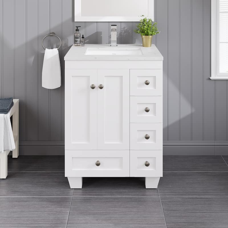 Eviva Acclaim 24"W Bath Vanity with Carrara Quartz Top & Undermount Sink