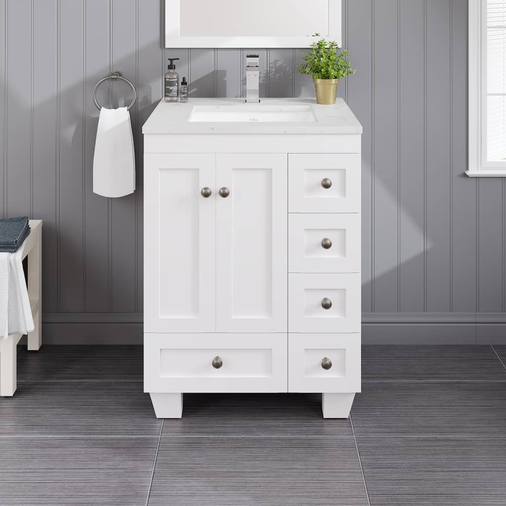 Eviva Acclaim 24"W Bath Vanity with Carrara Quartz Top & Undermount Sink
