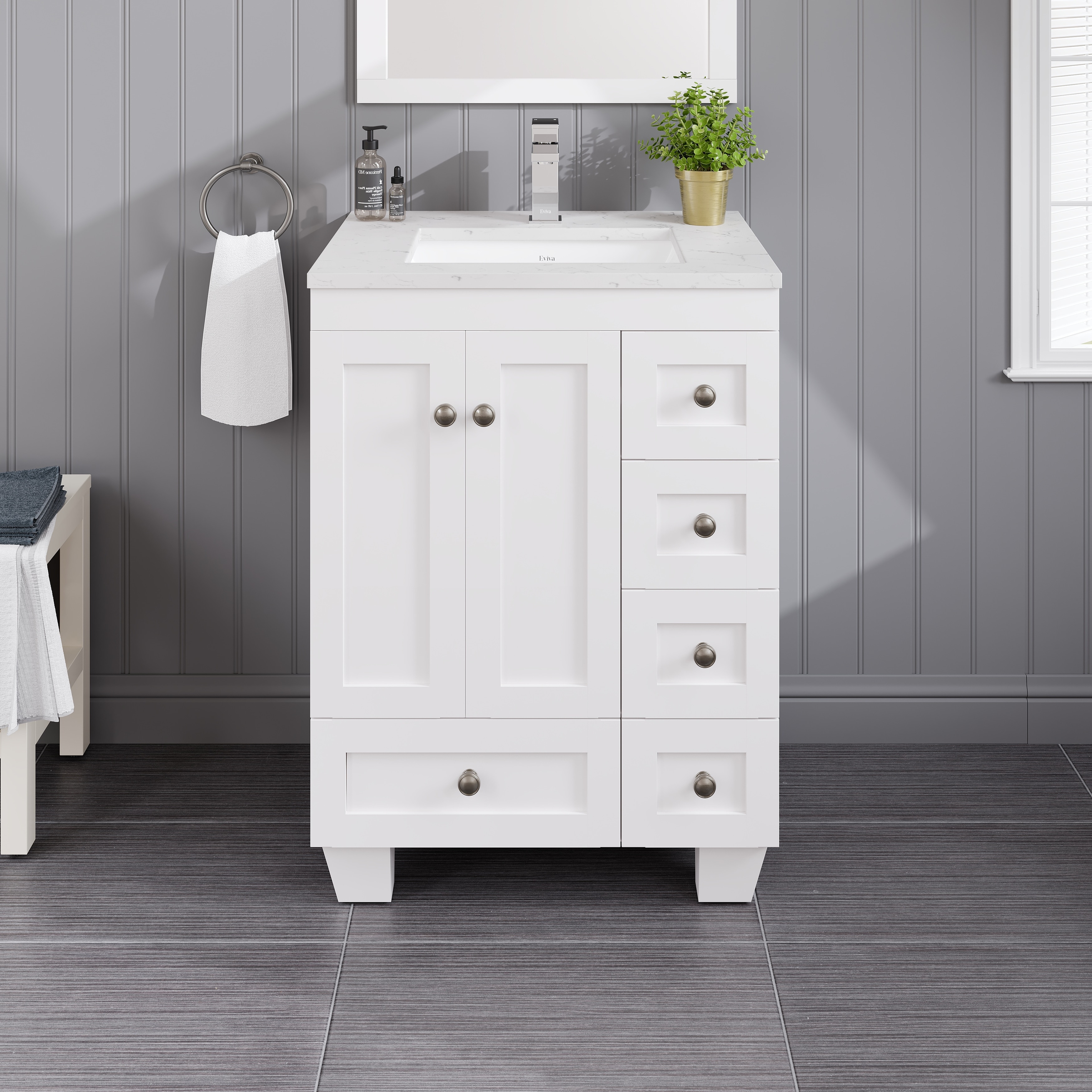 Eviva Acclaim Bath Vanity with Carrara Quartz Top & Undermount Sink