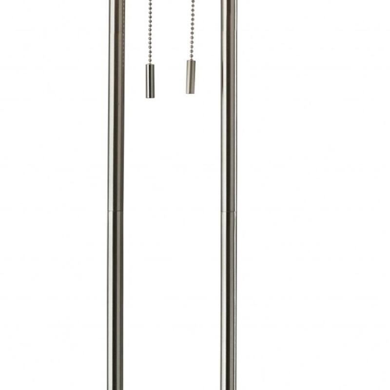 Modern 62” Task Floor Lamp in Brushed Silver and White Drum Shade Pull Chain Switch Plug-In - 19"L x 9"W x 62"H