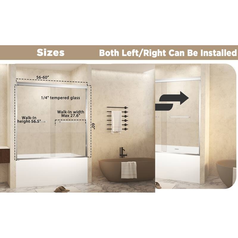 GDFStudio - Landon Modern Double-Sliding Tempered Glass Shower Door Set