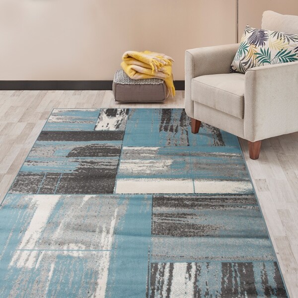 Modern Distressed Geometric Boxes Area Rug
