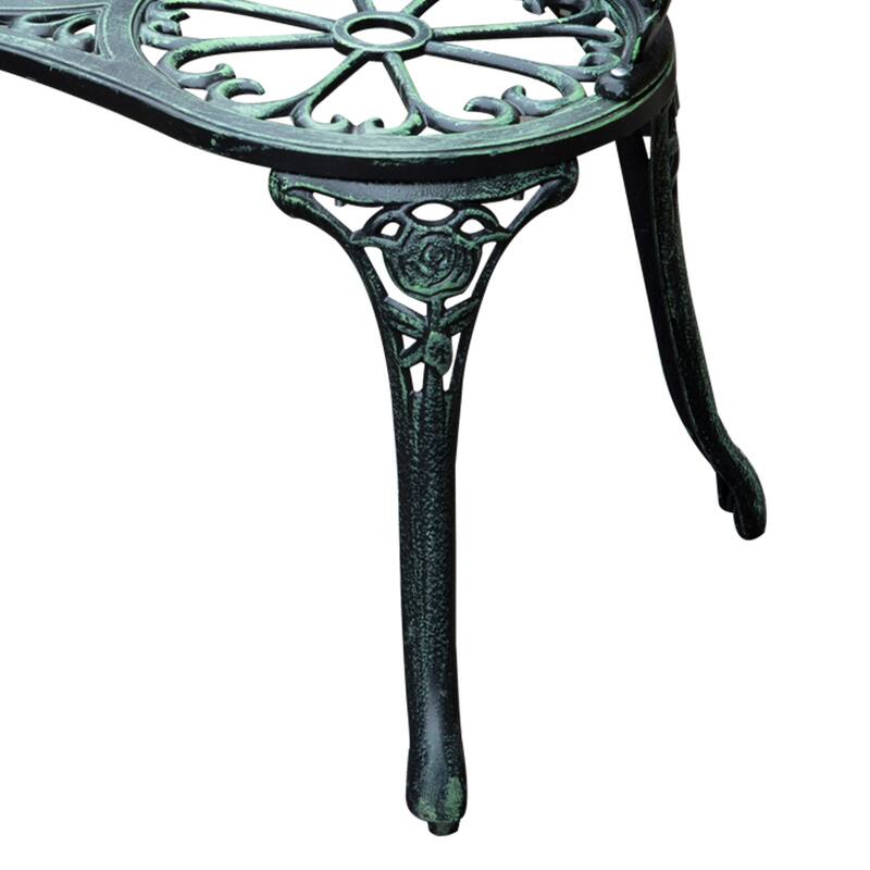 Outdoor Bench, Cast Aluminum Outdoor Furniture, Metal Bench With Floral Rose Accent & Antique Finish