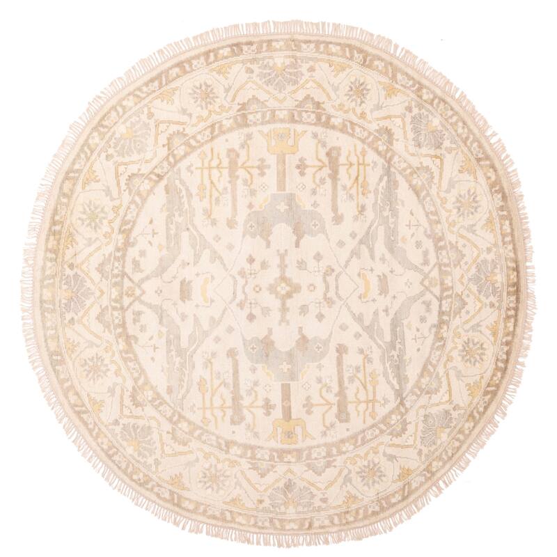 ECARPETGALLERY Hand-knotted Royal Oushak Cream Wool Rug - 8'0 x 7'11