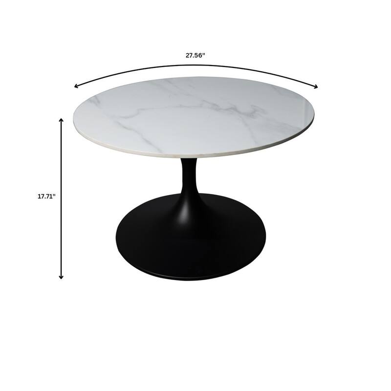 LeisureMod Verve 27" Round Coffee Table with Sintered Stone TableTop and Black Steel Base for Living & Bedroom