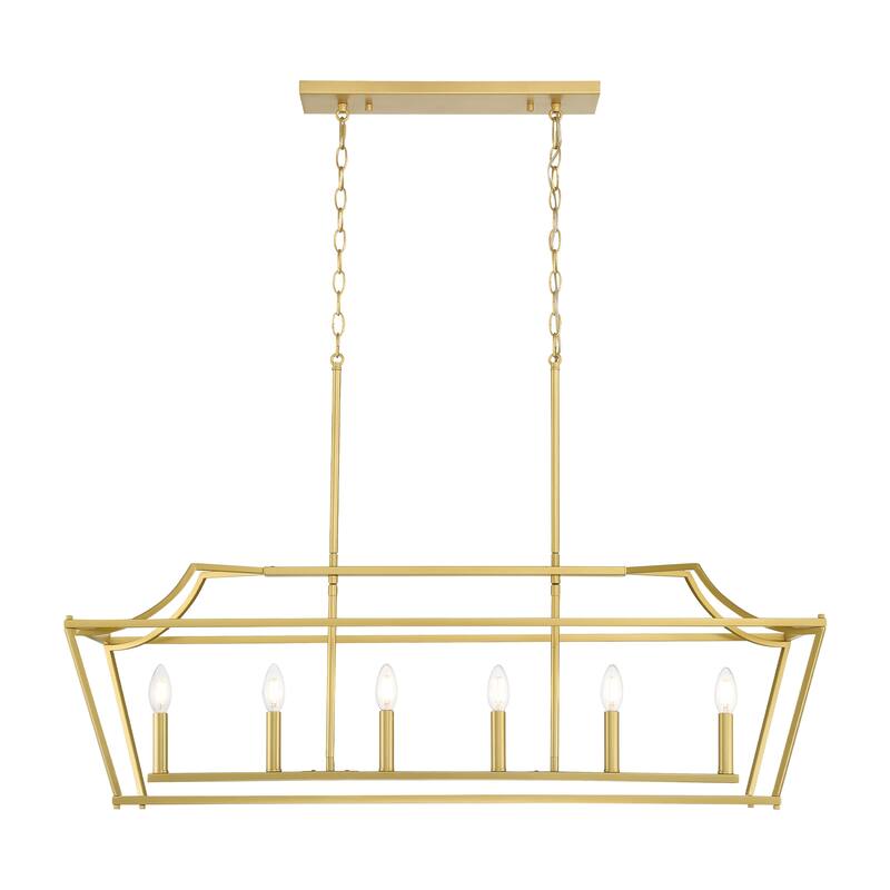 Mid-century Modern 6-light Gold Rectangle Chandelier for Dining Room