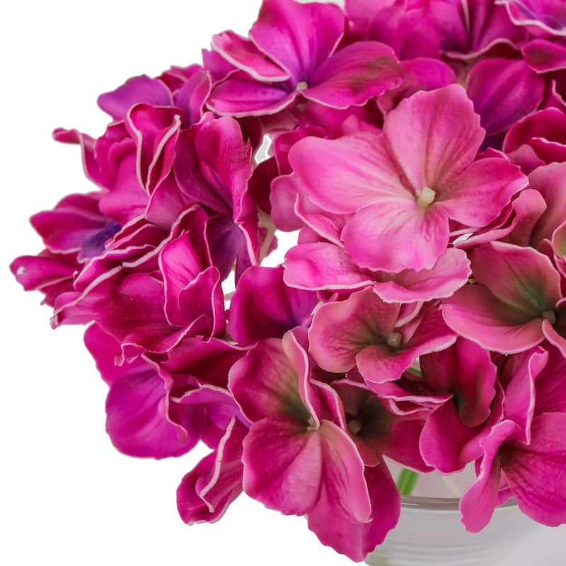 National Tree Company 8 in. Dark Purple Hydrangea Bouquet in Glass Vase