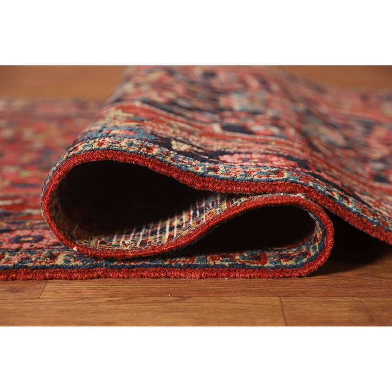 Hand Knotted Oriental 100% Wool Carpet Traditional Floral Red Heriz (serapi) Runner Rug - 12' 8'' X 3' 4''