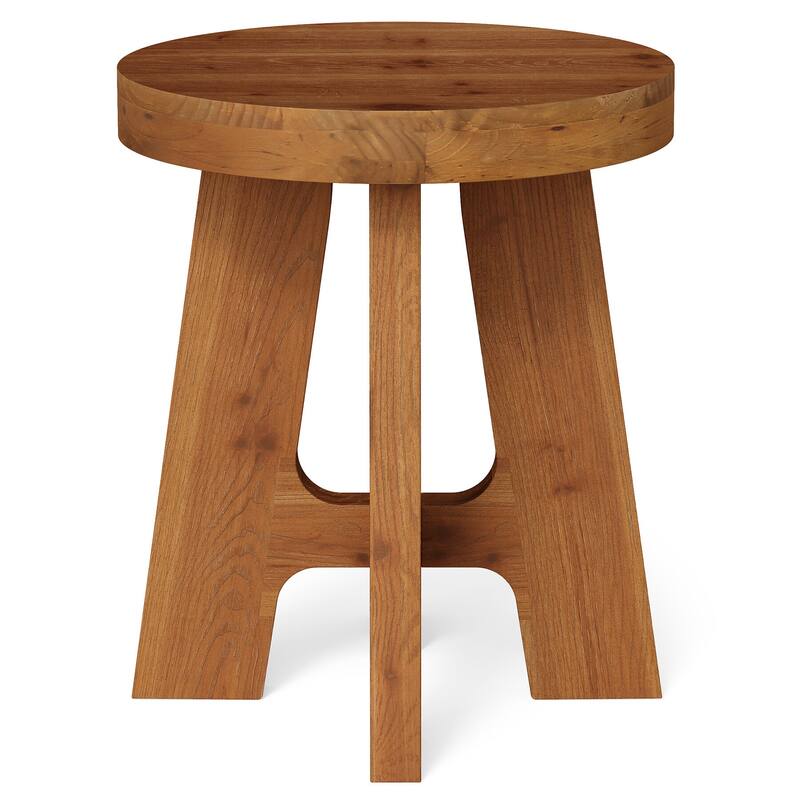 Farmhouse Solid Wood Round End Table Small Side Table for Couch