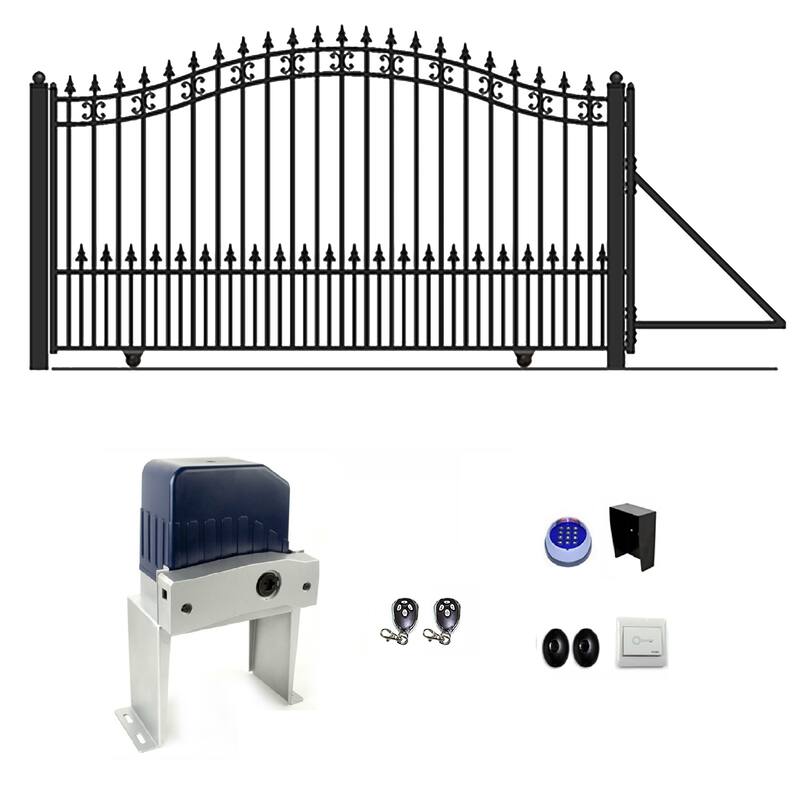 ALEKO Steel Single Sliding 18' Driveway Gate St. Louis Style with Gate Opener