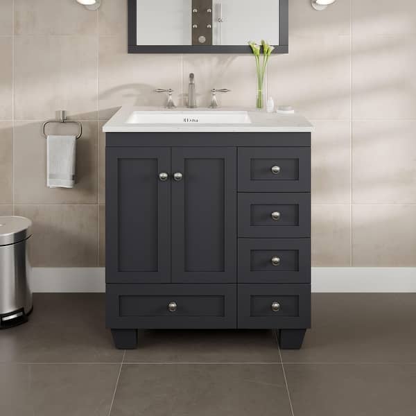 Acclaim 30 in. W x 22 in. D x 34 in. H Bath Vanity in Blue with White Carrara Marble Vanity Top with White Sink