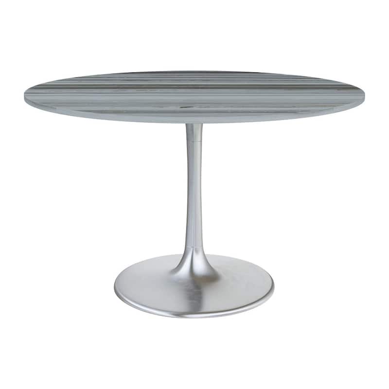 HomeRoots 48" Gray and Silver Marble and Aluminum Pedestal Base Round Top Dining Table - 48.00 in. x 29.90 in. x 48.00 in.