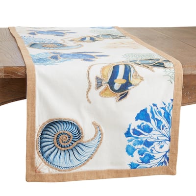 Sea Life Design Cotton Table Runner - 16"x72"