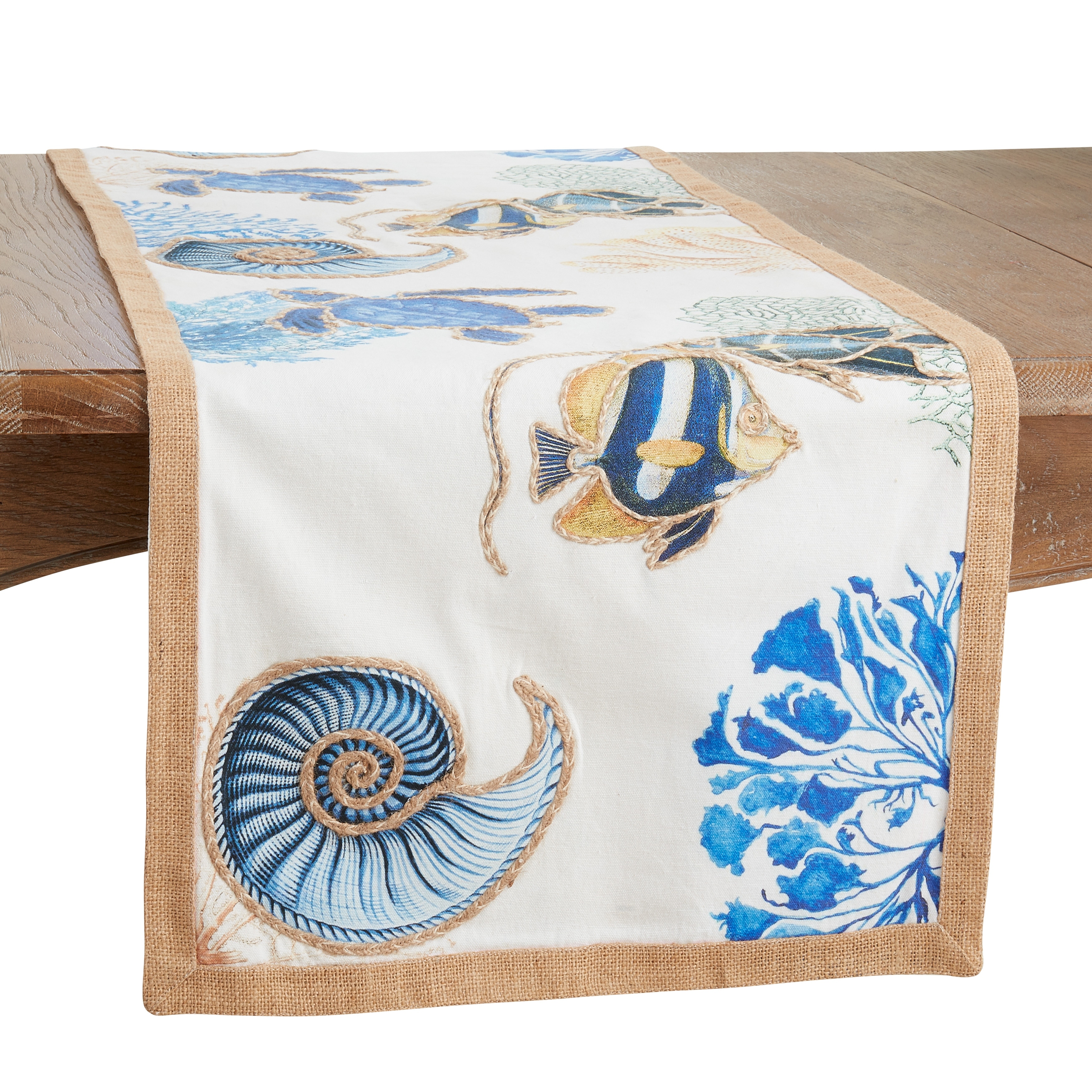 Saro Lifestyle Sea Life Design Cotton Table Runner - 16"x72"