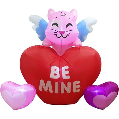 Joiedomi 6ft Long Multicolored Nylon Indoor Outdoor Kitty on Heart Inflatable w/Built-In LED Lights,Valentine Lawn Decoration