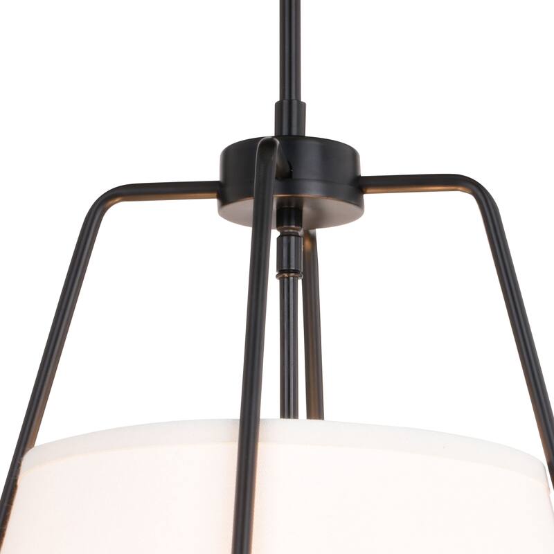 Benton 3L Black Wire Cage Modern Industrial Pendant Light White Linen Shade - 16.75-in W x 19-in H x 16.75-in D