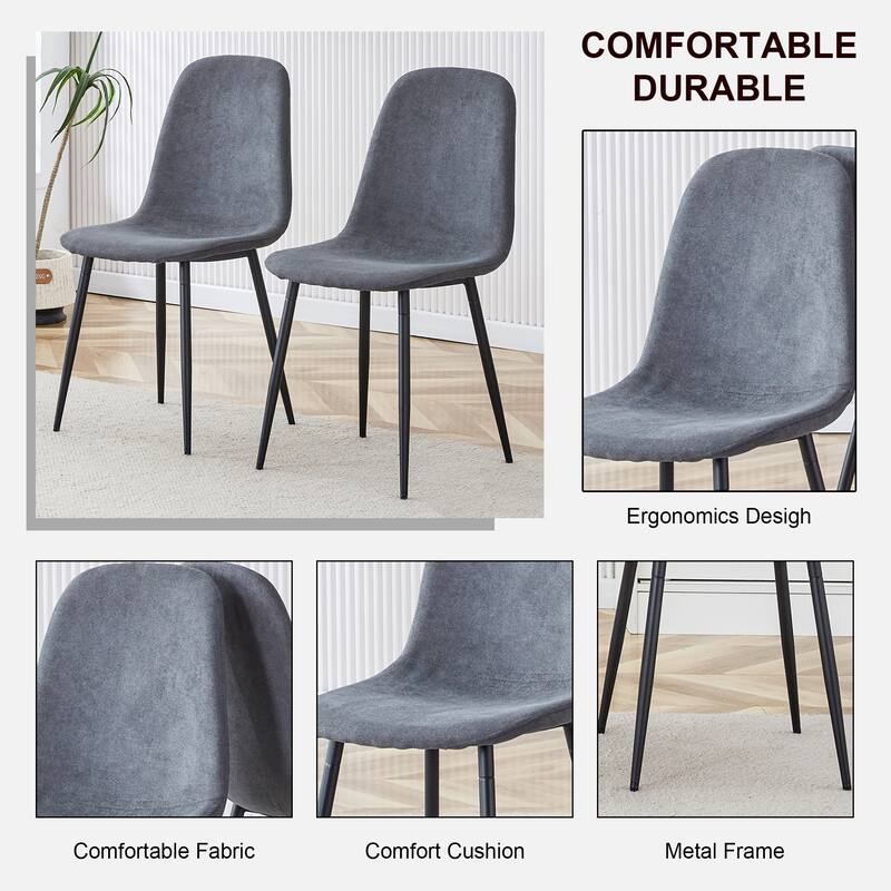 Wood Dining Table and Chair Set Modern 5-Piece Rectangular Dining Table Set with 4 Linen Chairs, Kitchen Dining Set for 4