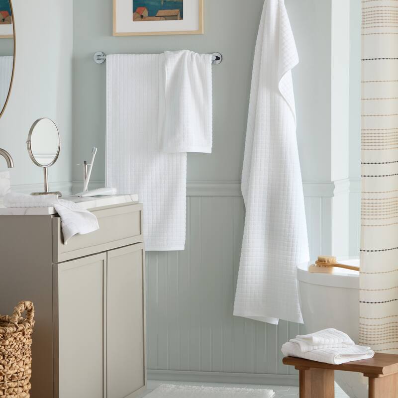 TOWN & COUNTRY EVERYDAY 6-Piece Textured Windowpane Set, 2 Bath, 2 Hand, 2 Wash, 100% Cotton