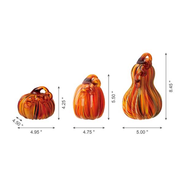 dimension image slide 0 of 4, Glitzhome Fall Thanksgiving Multi Striped Glass Pumpkins Table Accent Ornaments