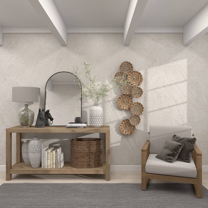 Gold Metal Embossed Floral Plate Home Wall Decor with Teal Accents