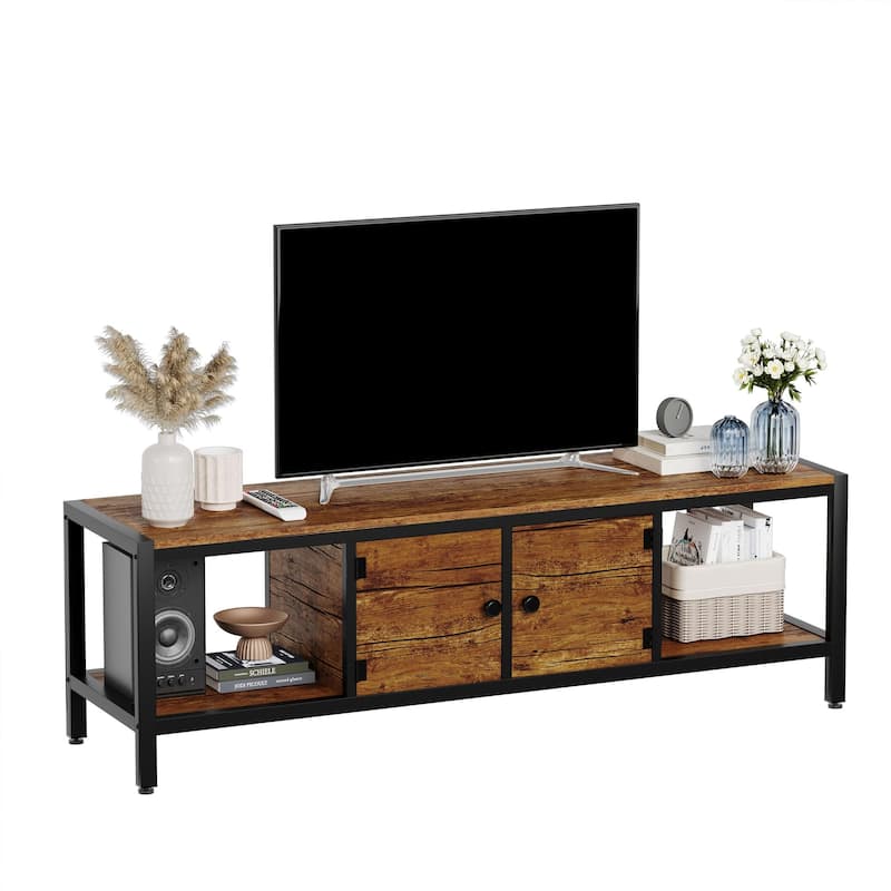 58 Inch TV Stand with Storage,TV Entertainment Center Up to 75 Inch TV,Wooden TV Stand for Living Room, Bedroom,Brown