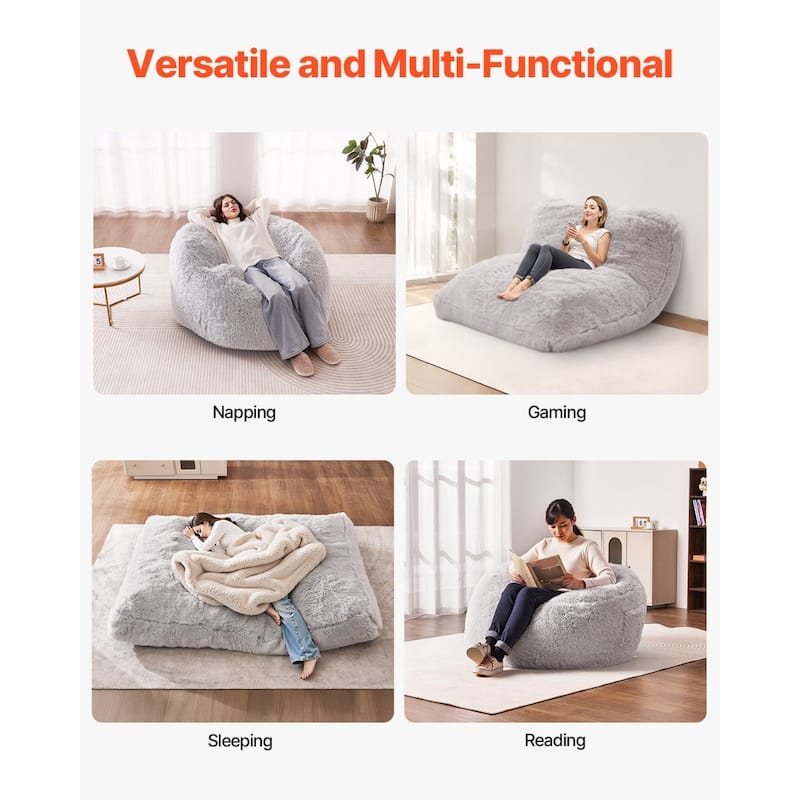 Convertible Bean Bag Chair Bed for Adults and Kids in Grey Color - Full Size And Convertible