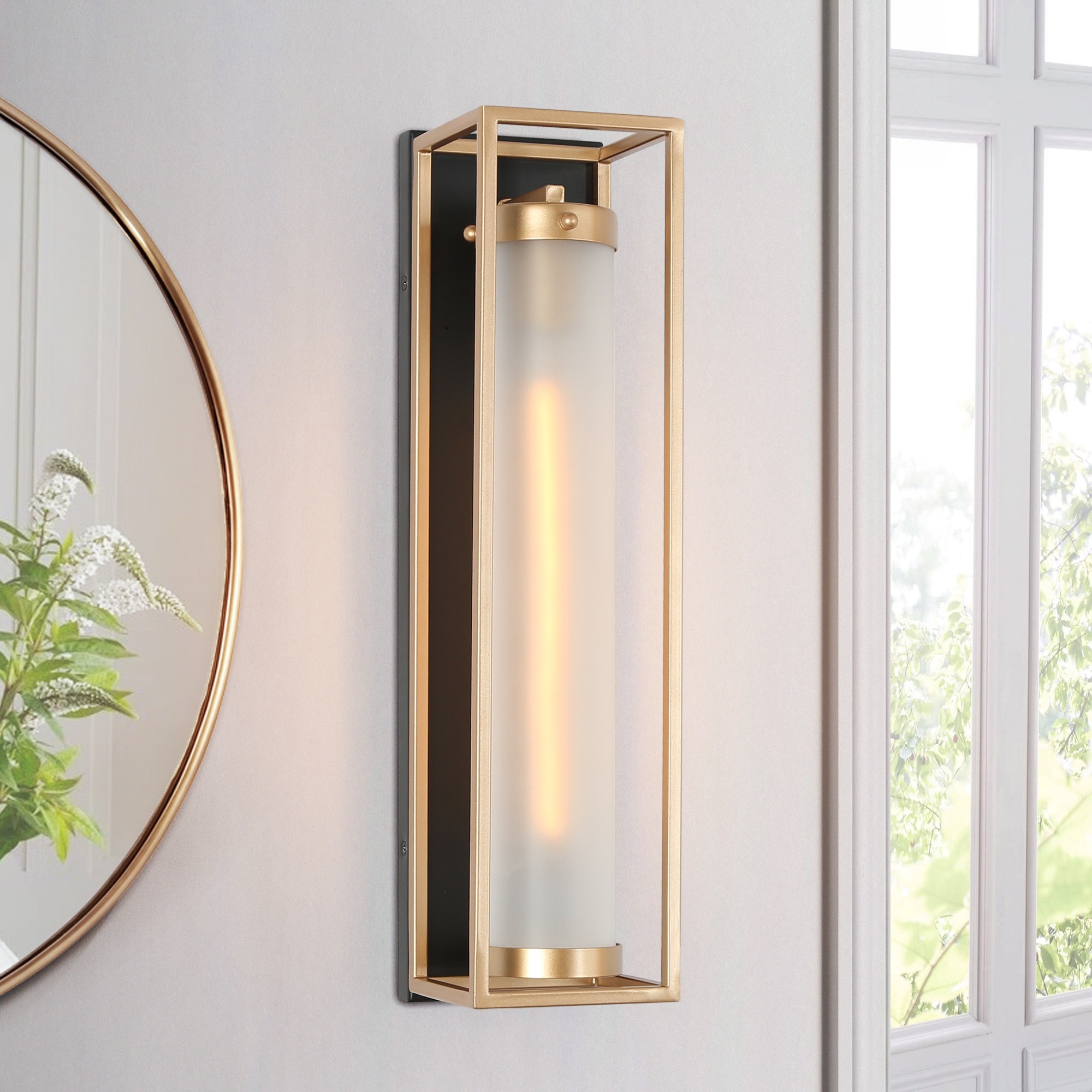Modern Black Gold Frosted Glass Dimmable 1 Light Fretwork Wall Sconces Vanity Lights for Bathroom