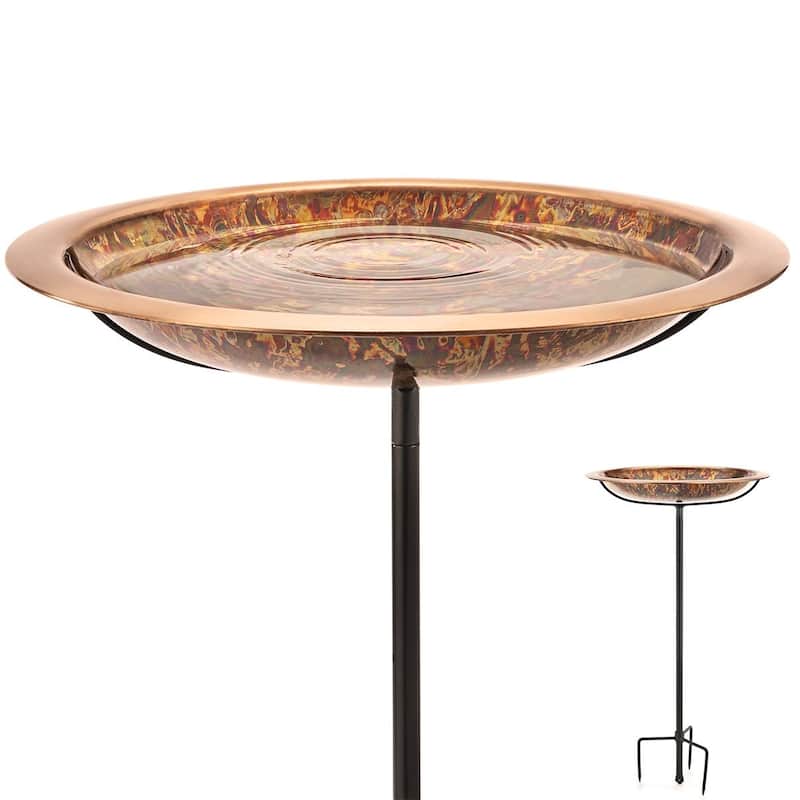 18" Fired Copper Bird Bath with Garden Pole