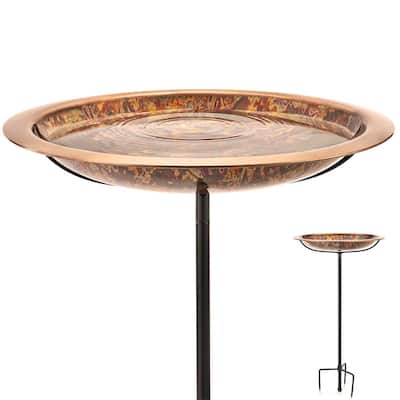18" Fired Copper Bird Bath with Garden Pole