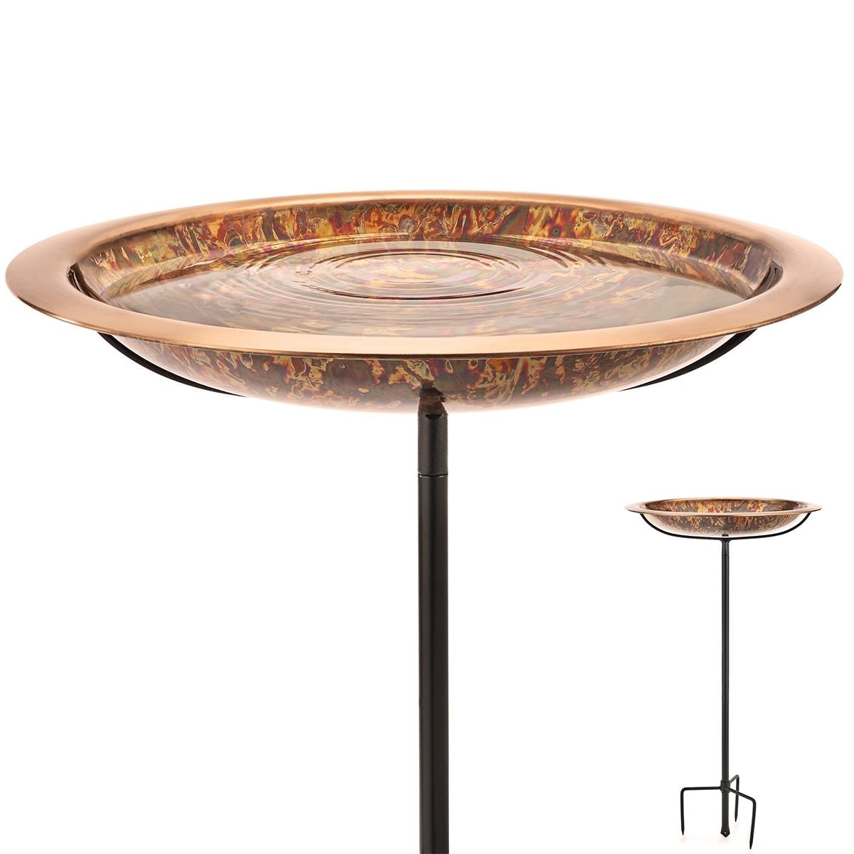 18" Fired Copper Bird Bath with Garden Pole