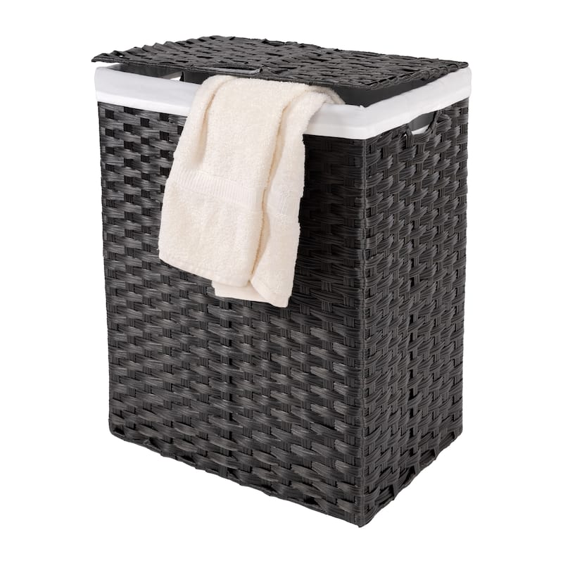 Seville Classics Lidded Foldable Portable Rectangular Laundry Hamper Basket with Washable Liner