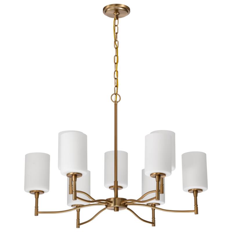Liam 9 Light Chandelier Burnished Brass White Opal Glass - Burnished Brass